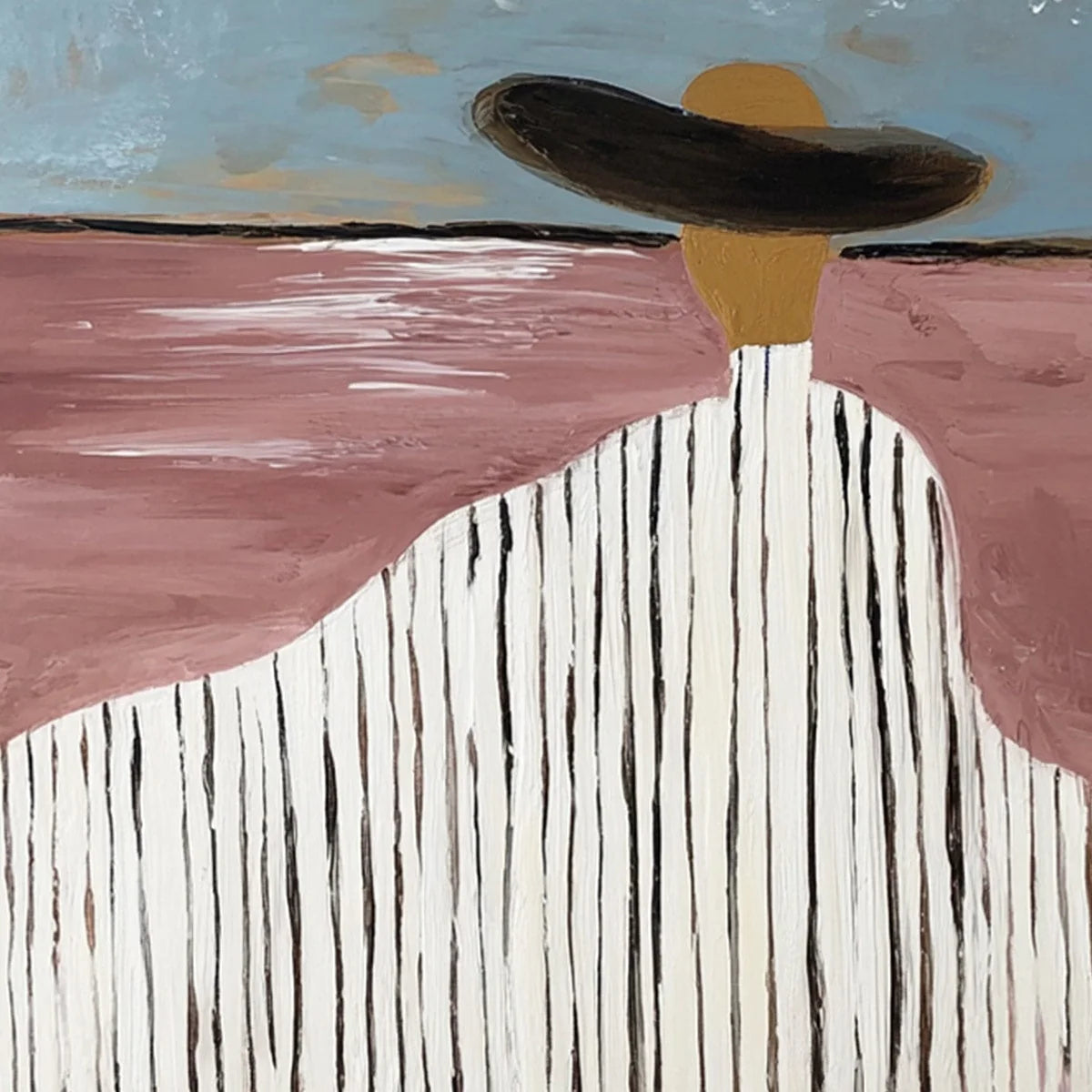 HORIZON GAZE: Minimalist Figurative Painting of Woman on Beach | rolled canvas, ready for custom framing