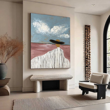 HORIZON GAZE: Minimalist Figurative Painting of Woman on Beach | multi-color palette, original oil on stretched canvas art