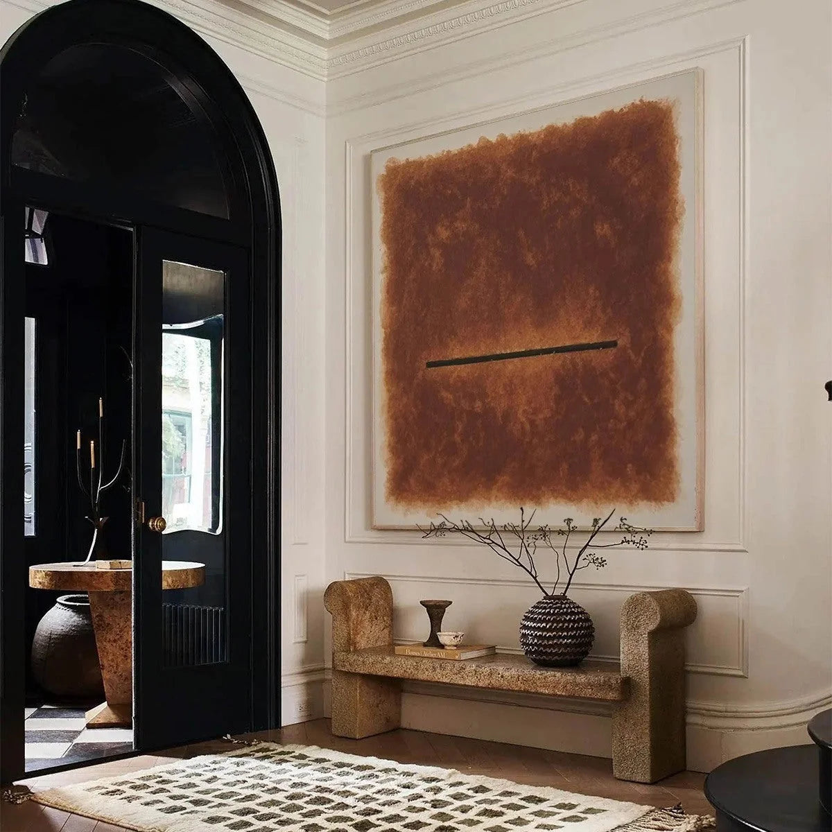 HORIZON: Textured Minimalist Abstract Brown Oil Painting | rectangular format, hand-painted canvas edge