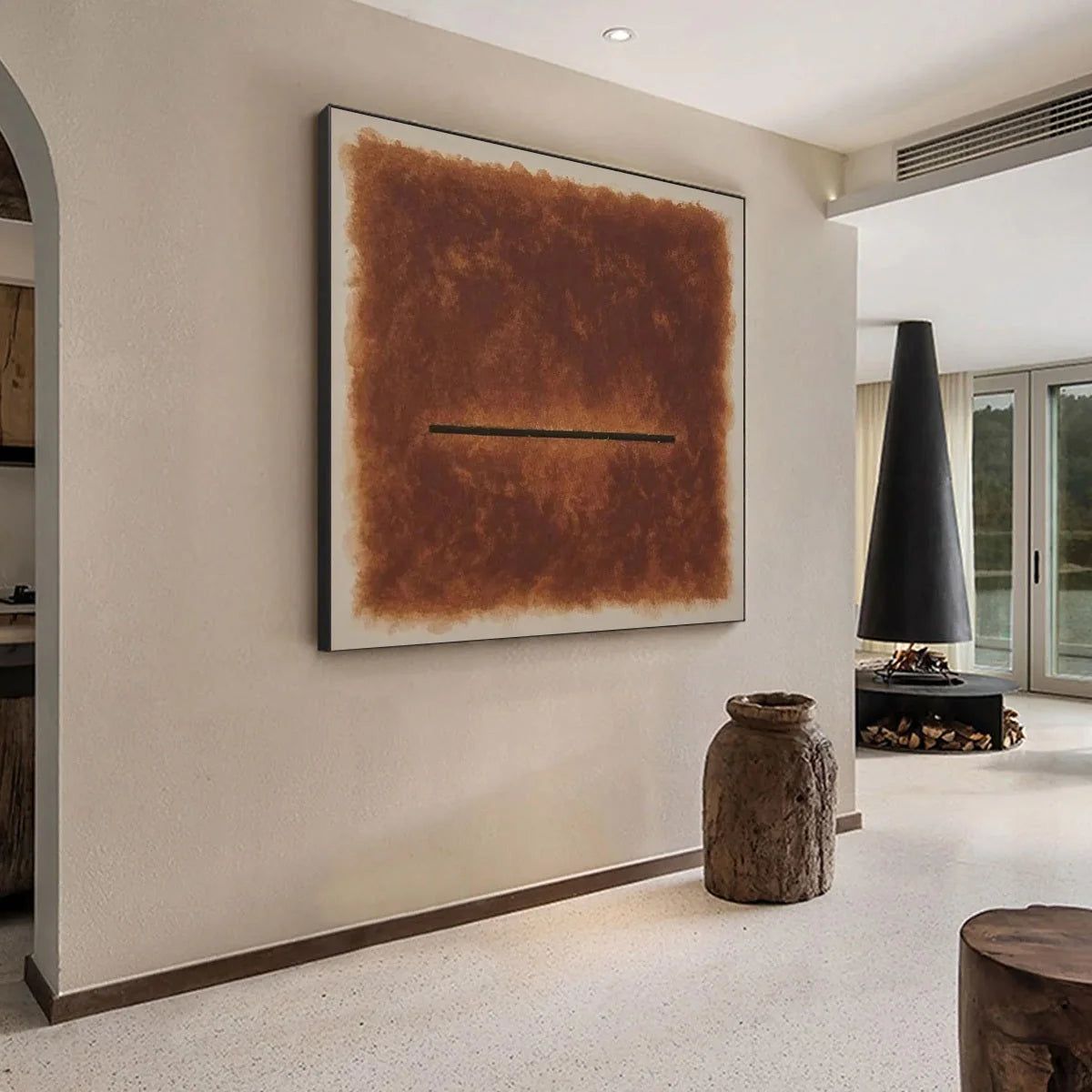 HORIZON: Textured Minimalist Abstract Brown Oil Painting | rolled canvas, ready for custom framing