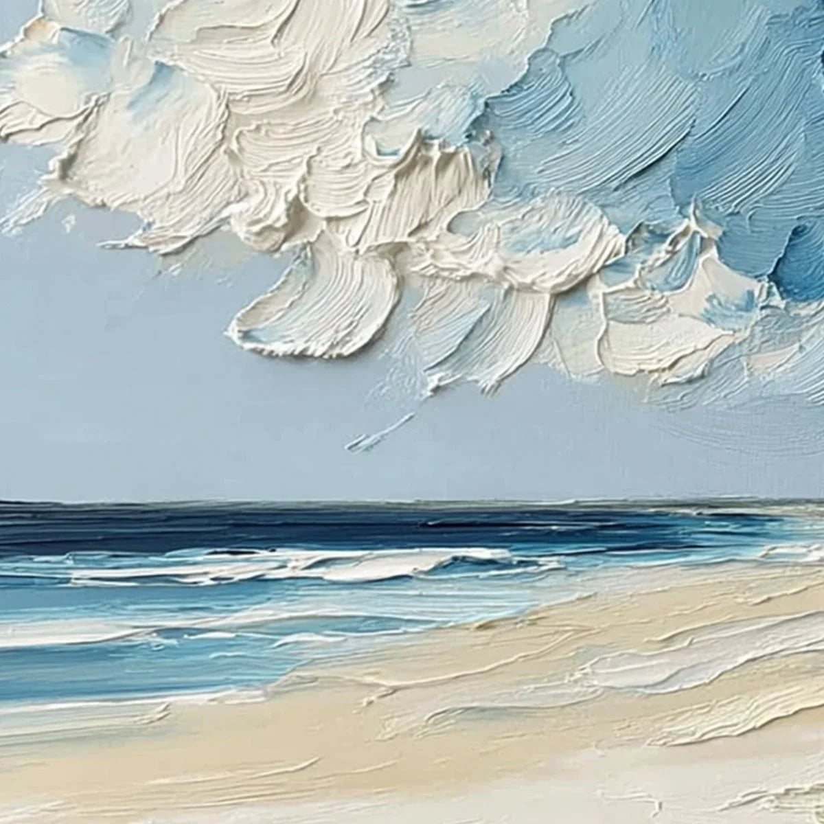 HORIZON'S BREATH: Textured Impasto Coastal Landscape Oil Painting | rectangular format, hand-painted canvas edge