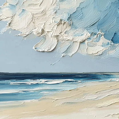 HORIZON'S BREATH: Textured Impasto Coastal Landscape Oil Painting | rectangular format, hand-painted canvas edge