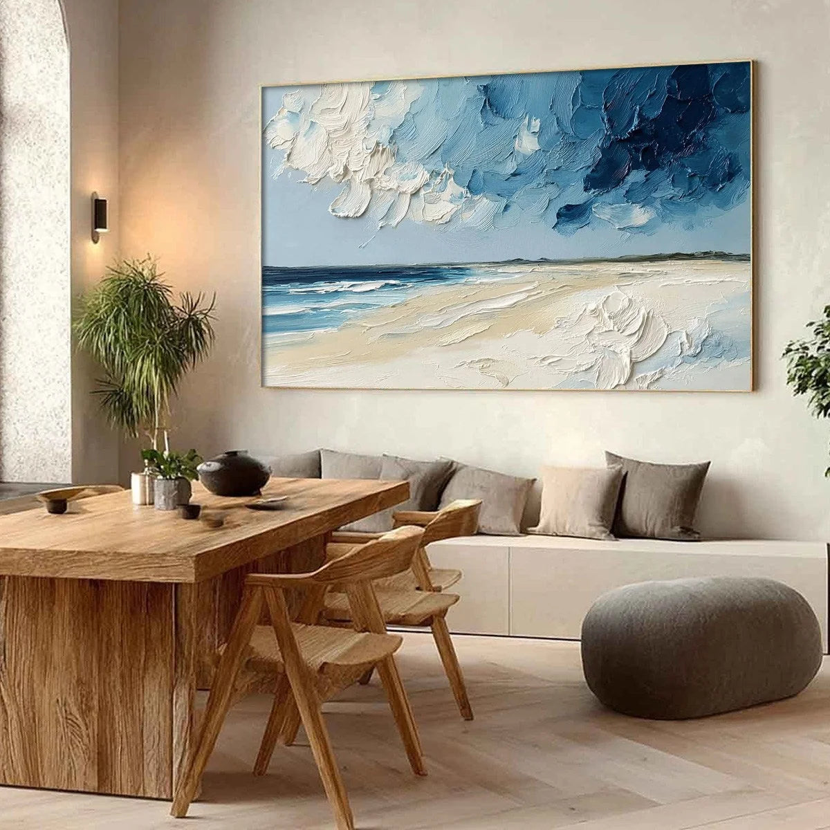 HORIZON'S BREATH: Textured Impasto Coastal Landscape Oil Painting | Landscape mood, soft natural light studio shot