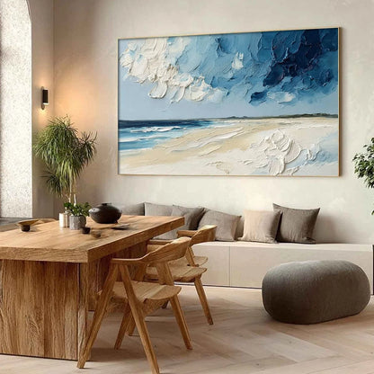 HORIZON'S BREATH: Textured Impasto Coastal Landscape Oil Painting | Landscape mood, soft natural light studio shot