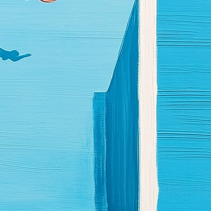 HORIZON'S EDGE: Minimalist Blue Seascape Painting with Figures | rectangular format, hand-painted canvas edge