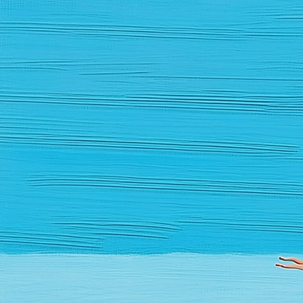 HORIZON'S EDGE: Minimalist Blue Seascape Painting with Figures | rolled canvas, ready for custom framing