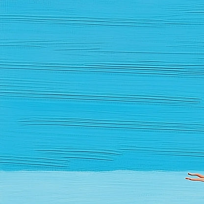 HORIZON'S EDGE: Minimalist Blue Seascape Painting with Figures | rolled canvas, ready for custom framing