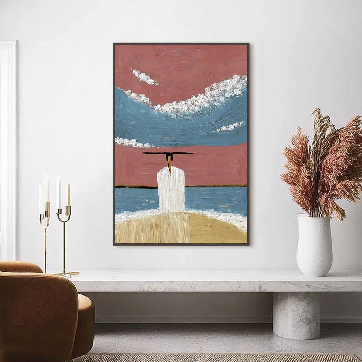 HORIZON'S EDGE: Textured Minimalist Abstract Seascape Painting | Minimalist closeup, raised brushwork detail