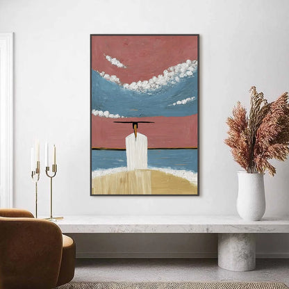 HORIZON'S EDGE: Textured Minimalist Abstract Seascape Painting | Minimalist closeup, raised brushwork detail