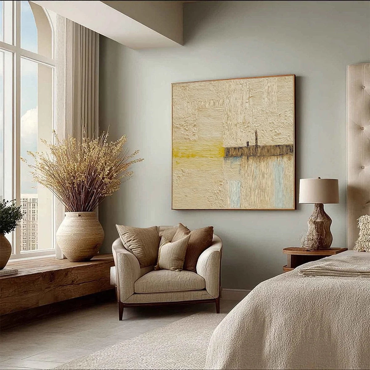 HORIZON'S EDGE: Textured Wabi-Sabi Abstract Seascape Painting | multi-color palette, original oil on stretched canvas art