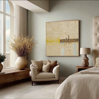 HORIZON'S EDGE: Textured Wabi-Sabi Abstract Seascape Painting | multi-color palette, original oil on stretched canvas art