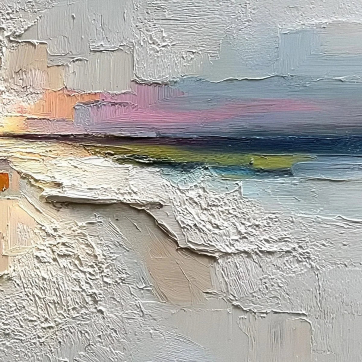 HORIZON'S EMBRACE: Heavily Textured Abstract Seascape Oil Painting | rolled canvas, ready for custom framing
