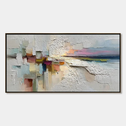 HORIZON'S EMBRACE: Heavily Textured Abstract Seascape Oil Painting | hanging in living room, Abstract wall art