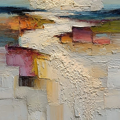 HORIZON'S EMBRACE: Heavily Textured Vertical Abstract Seascape Painting | rolled canvas, ready for custom framing