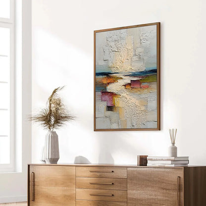 HORIZON'S EMBRACE: Heavily Textured Vertical Abstract Seascape Painting | multi-color palette, original oil on stretched canvas art