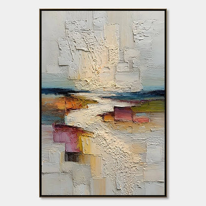 HORIZON'S EMBRACE: Heavily Textured Vertical Abstract Seascape Painting | hanging in living room, Abstract wall art