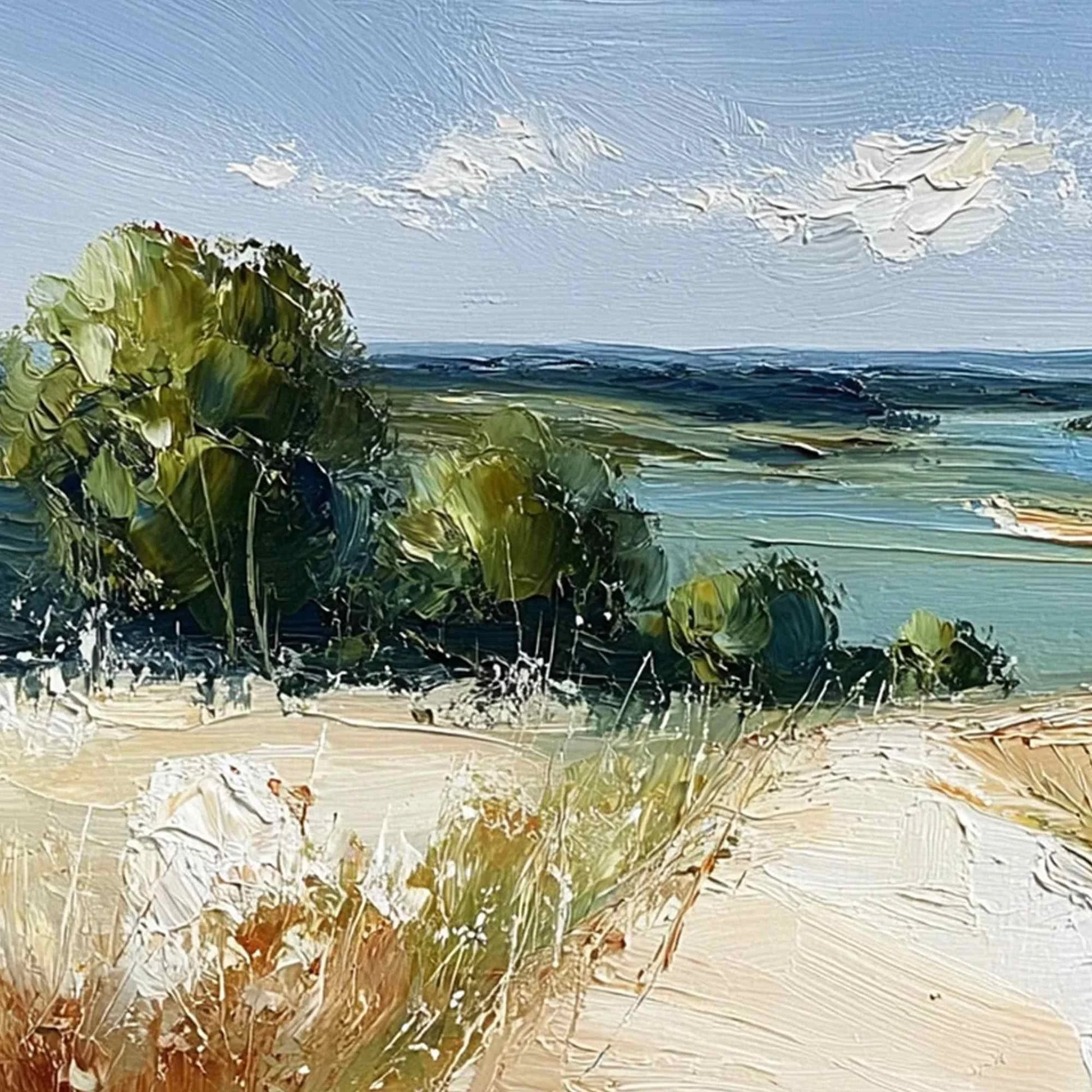 HORIZON'S EMBRACE: Textured Impasto Countryside Landscape Oil Painting | rectangular format, hand-painted canvas edge