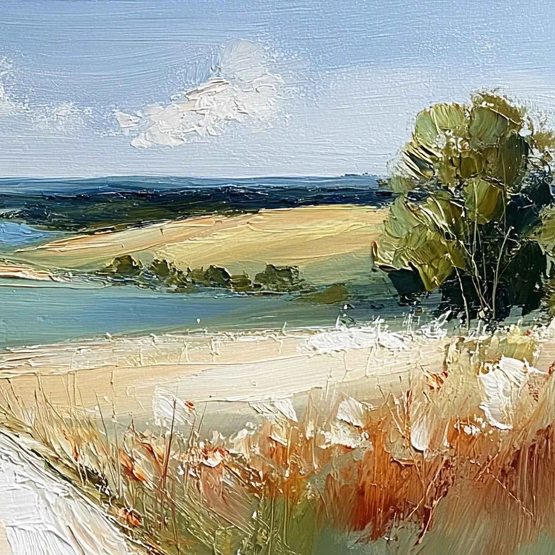 HORIZON'S EMBRACE: Textured Impasto Countryside Landscape Oil Painting | rolled canvas, ready for custom framing