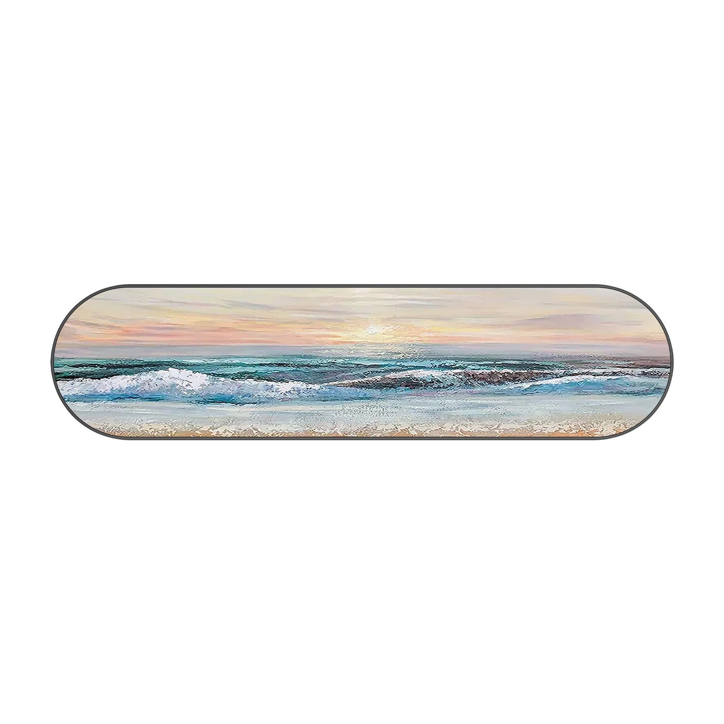 Horizontaal zeegezicht: ovaal ingelijste muurkunst zonsopgang op het strand #10