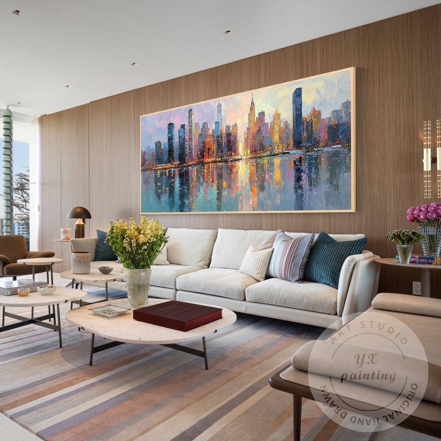Horizontal Abstract NYC Cityscape Canvas – Huge New York Skyline Painting, Hand  #2