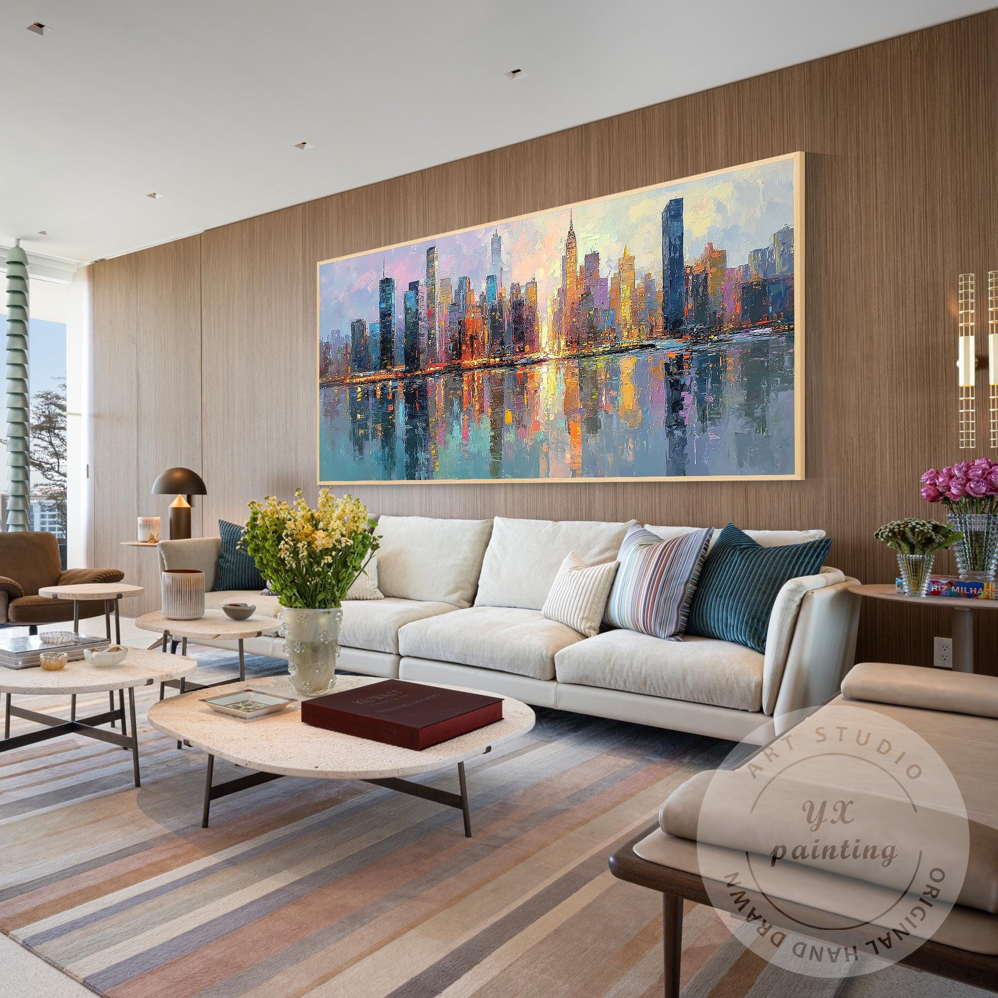 Horizontal Abstract NYC Cityscape Canvas – Huge New York Skyline Painting, Hand  #2