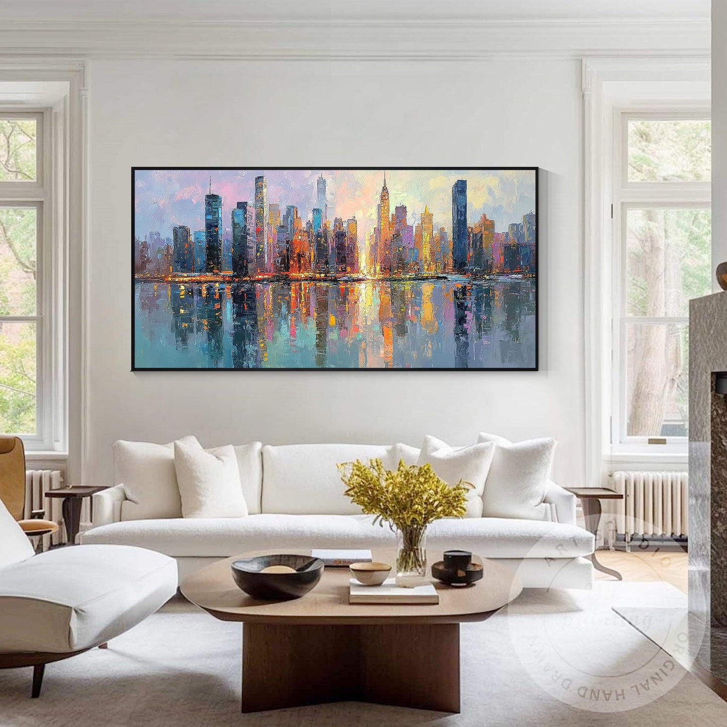Horizontal Abstract NYC Cityscape Canvas – Huge New York Skyline Painting, Hand  #3
