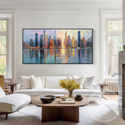 Horizontal Abstract NYC Cityscape Canvas – Huge New York Skyline Painting, Hand  #3