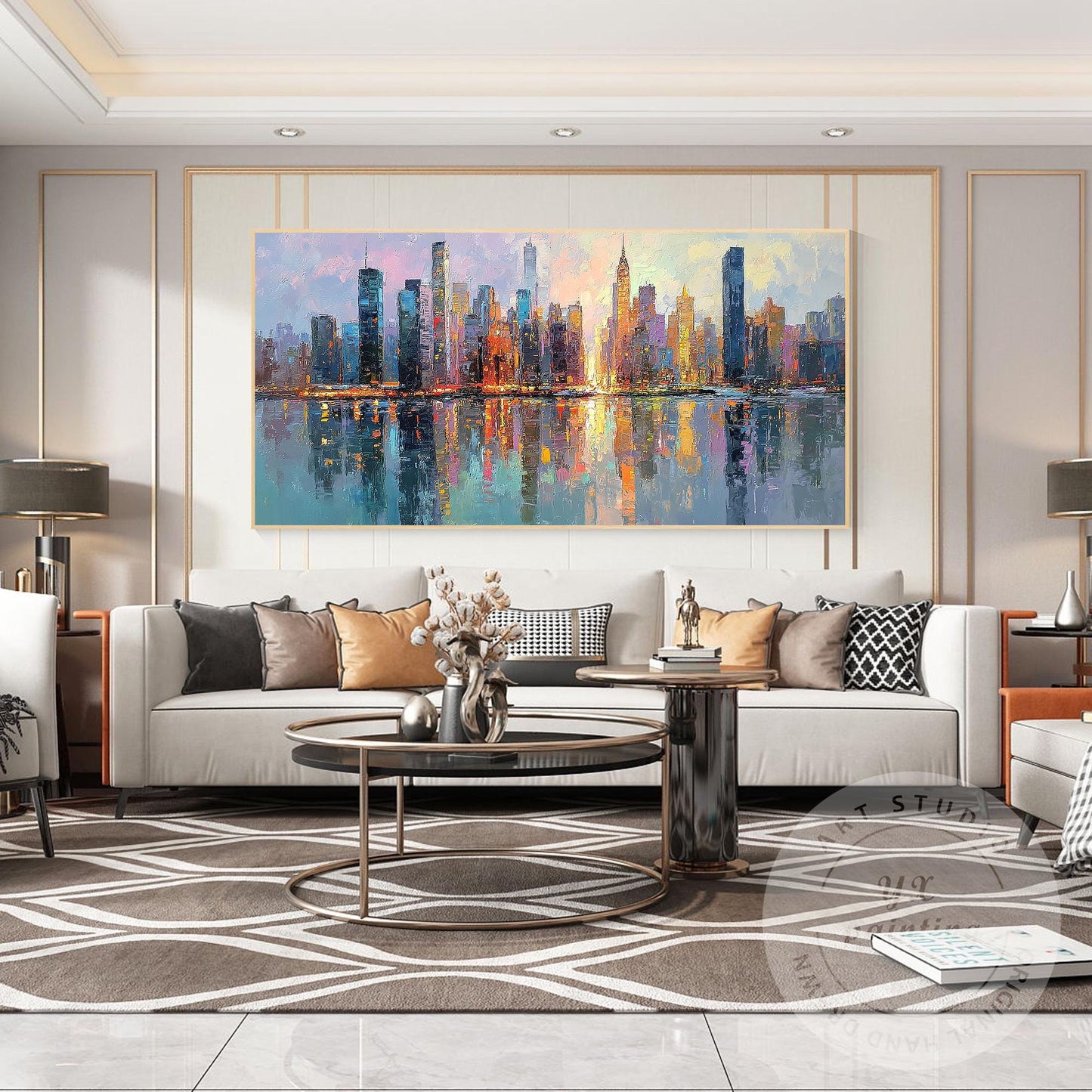 Horizontal Abstract NYC Cityscape Canvas – Huge New York Skyline Painting, Hand  #4