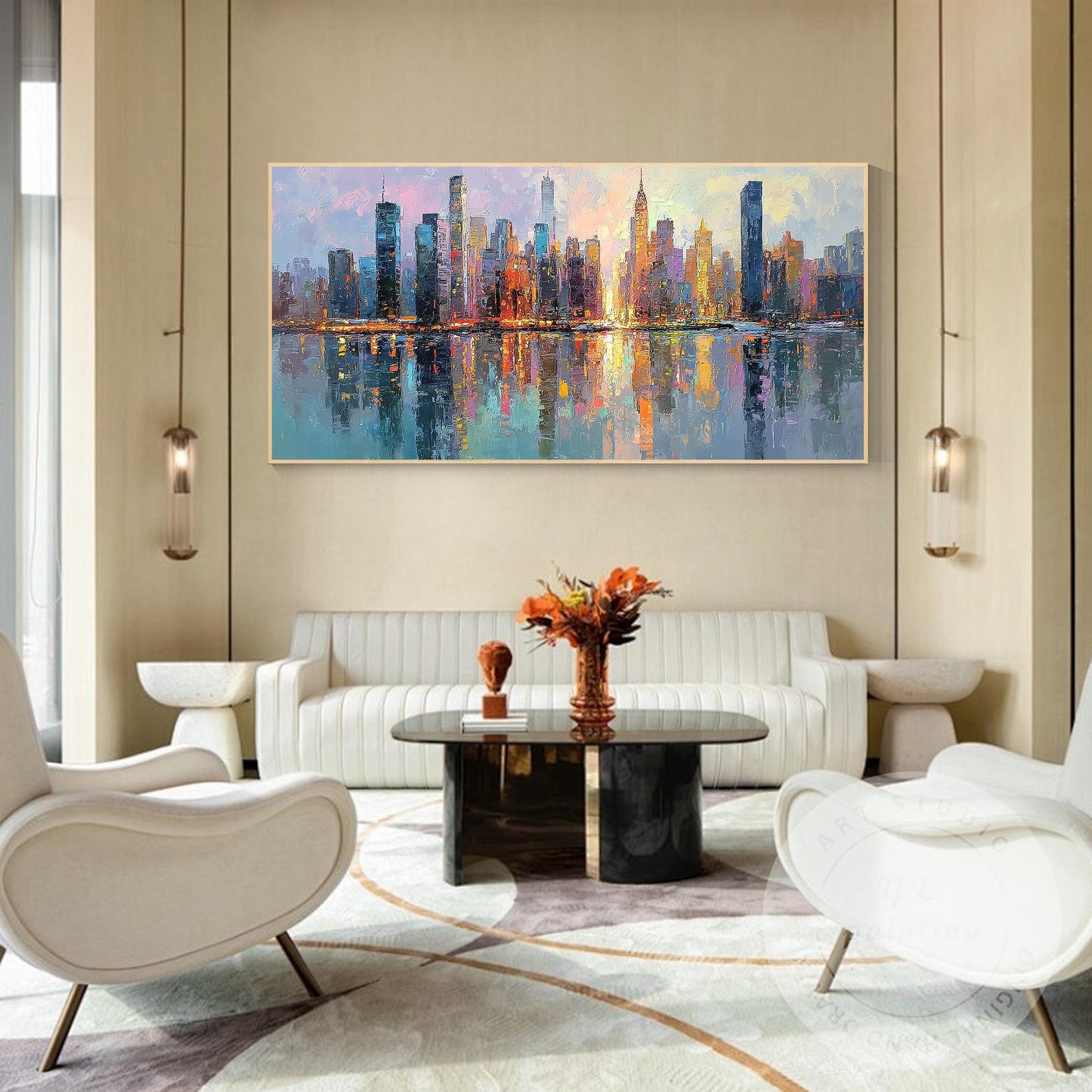 Horizontal Abstract NYC Cityscape Canvas – Huge New York Skyline Painting, Hand  #5