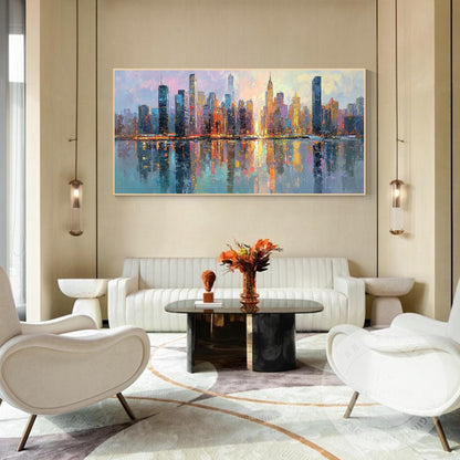 Horizontal Abstract NYC Cityscape Canvas – Huge New York Skyline Painting, Hand  #5
