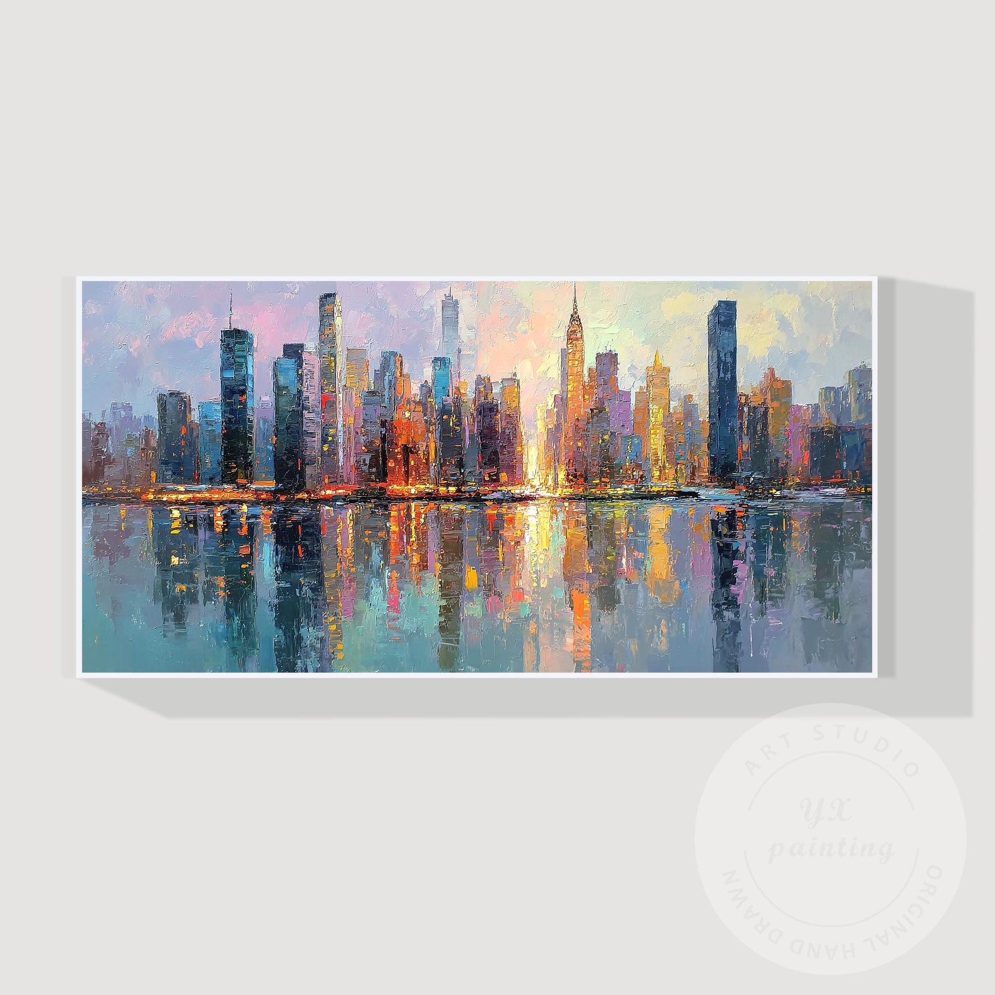 Horizontal Abstract NYC Cityscape Canvas – Huge New York Skyline Painting, Hand  #6