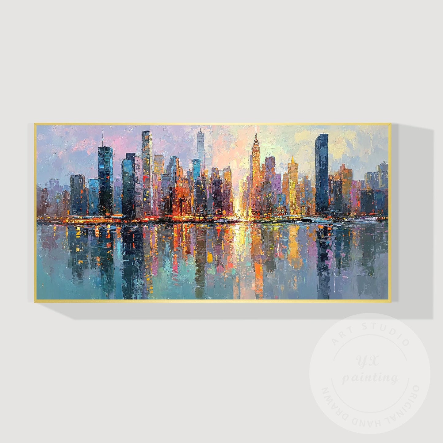 Horizontal Abstract NYC Cityscape Canvas – Huge New York Skyline Painting, Hand  #7