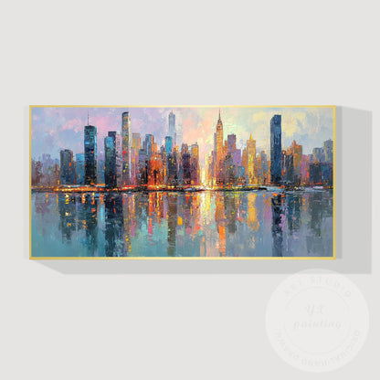 Horizontal Abstract NYC Cityscape Canvas – Huge New York Skyline Painting, Hand  #7