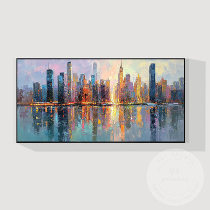Horizontal Abstract NYC Cityscape Canvas – Huge New York Skyline Painting, Hand  #8