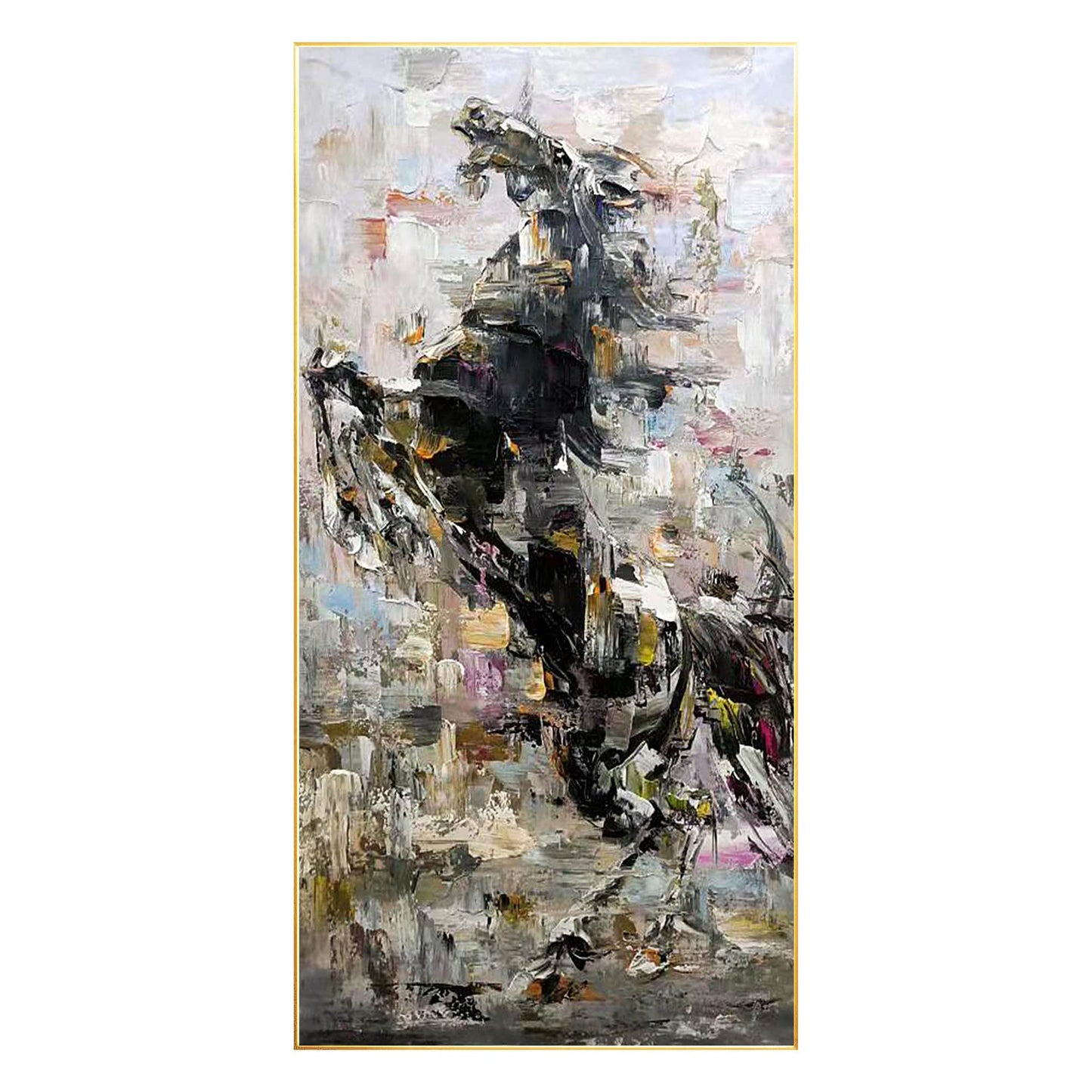 Horse Portrait,Black Horse Painting, 3D Texture Horse Wall Art, Original Paintin #8
