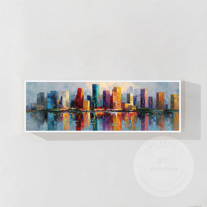 Houston Skyline Wall Art Long Narrow Canvas, Abstract Cityscape Painting, Hand P #6