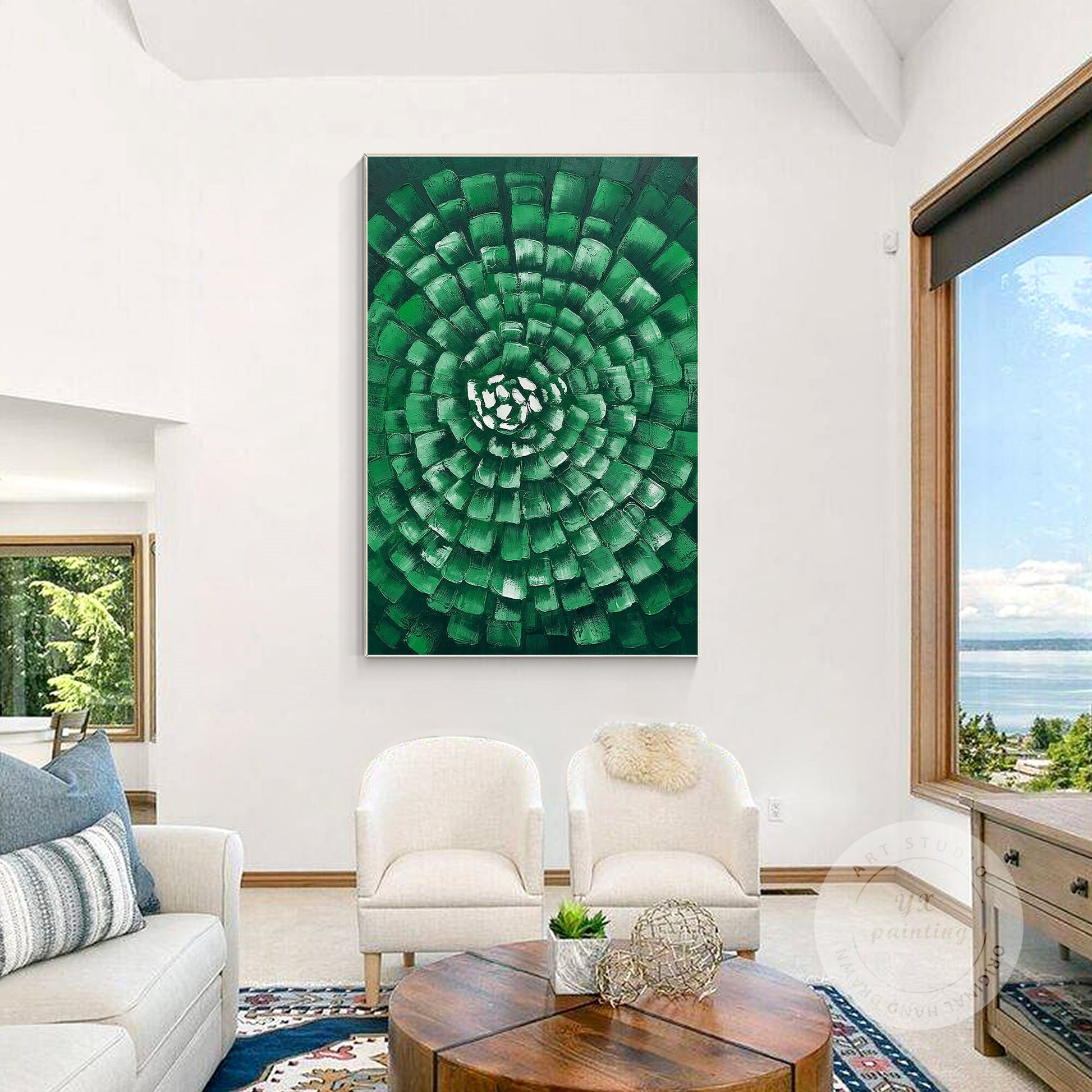 Hunter Green Original Abstract Painting on Canvas, Texture Wall Art, Extra Large #3