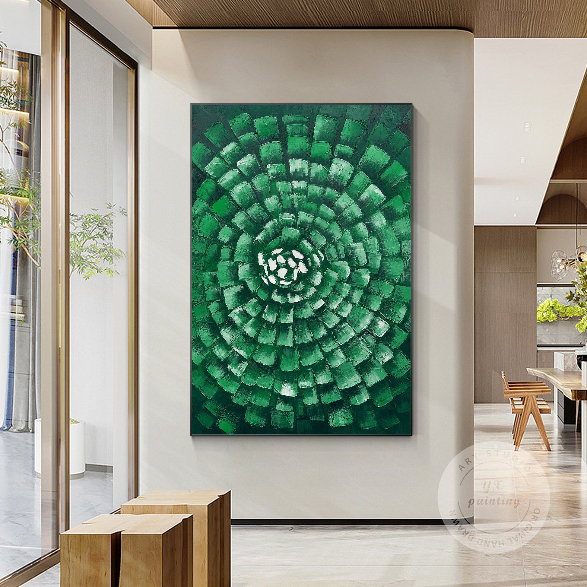 Hunter Green Original Abstract Painting on Canvas, Texture Wall Art, Extra Large #4