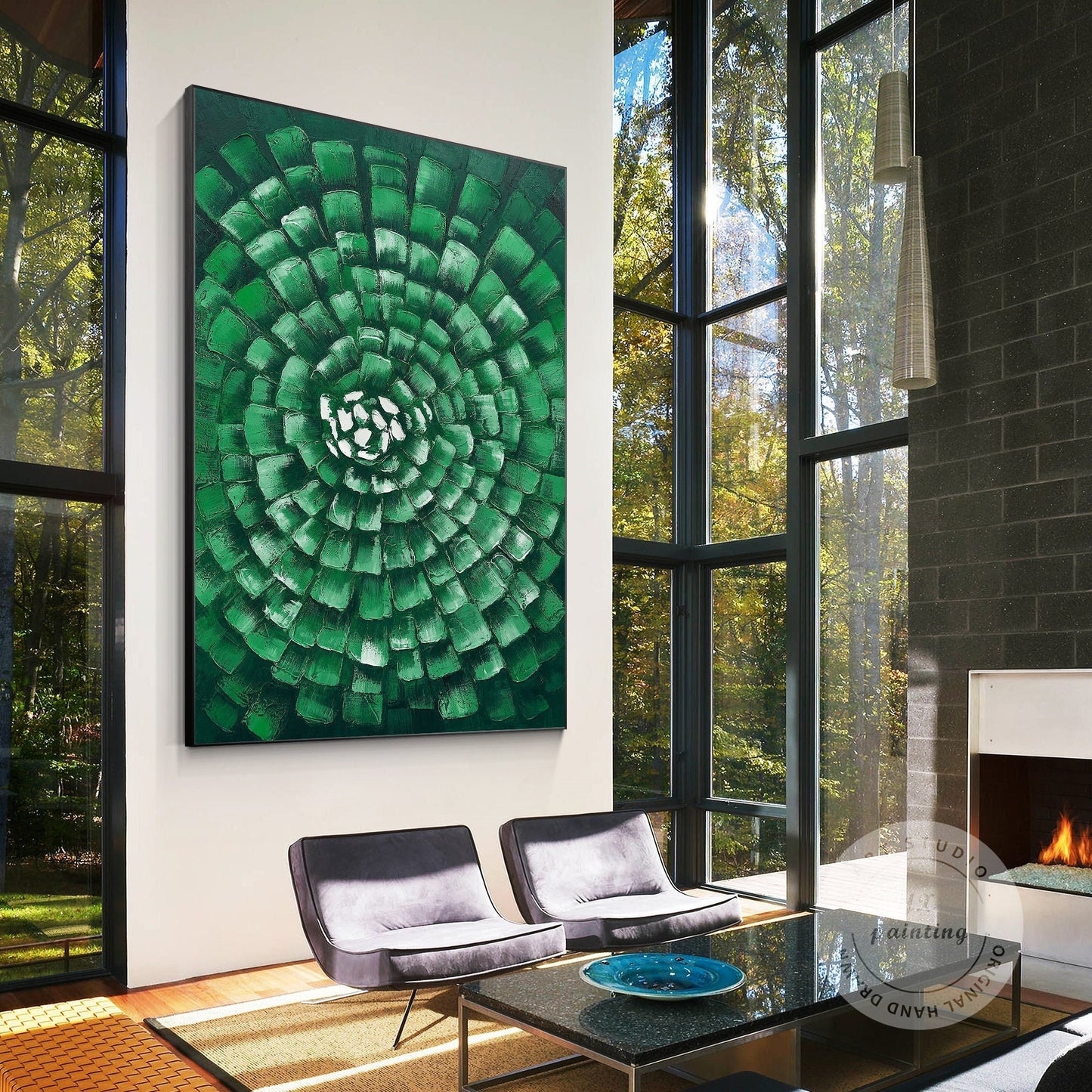 Hunter Green Original Abstract Painting on Canvas, Texture Wall Art, Extra Large #1