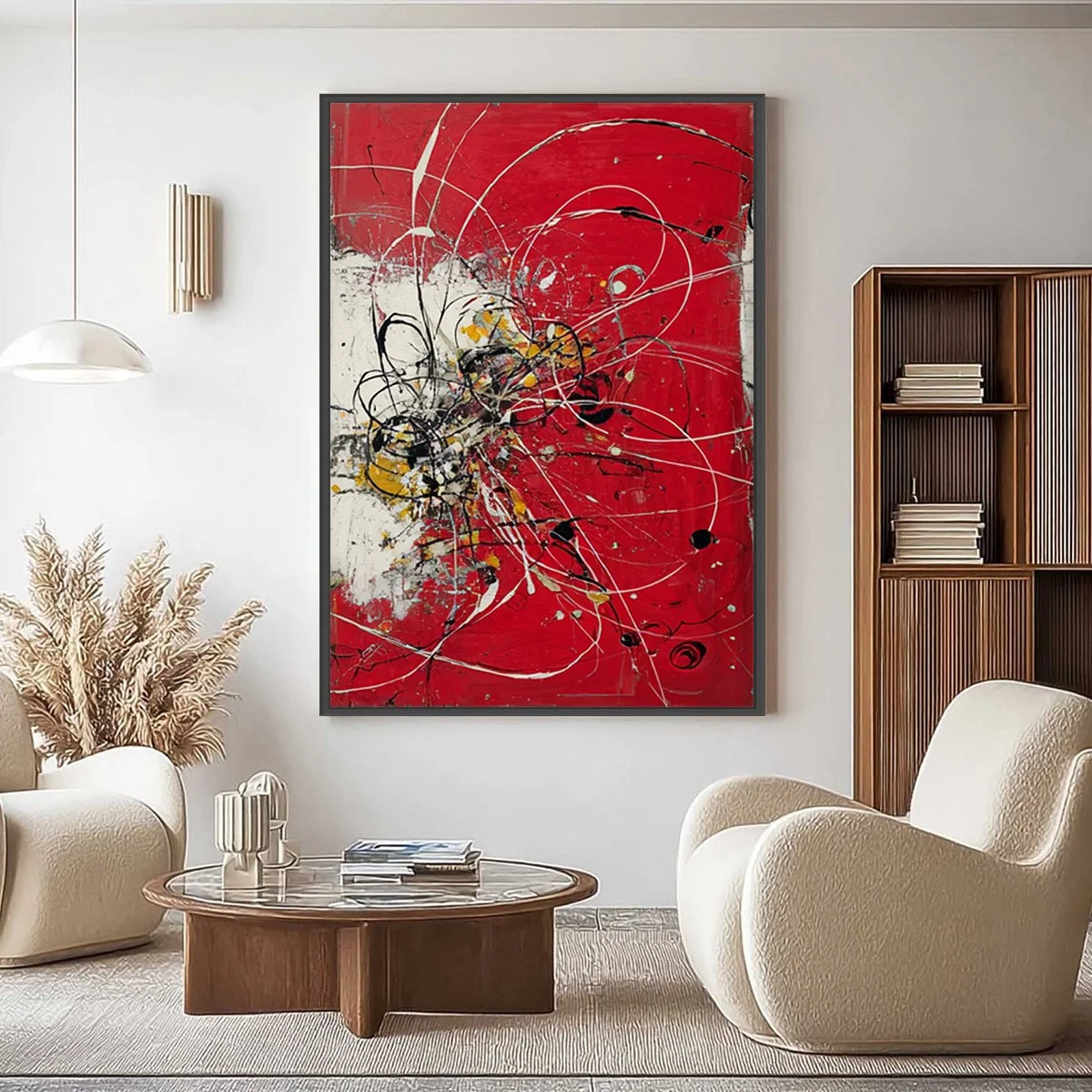 IGNITION: Bold Red and Black Abstract Expressionist Wall Art | Abstract closeup, raised brushwork detail