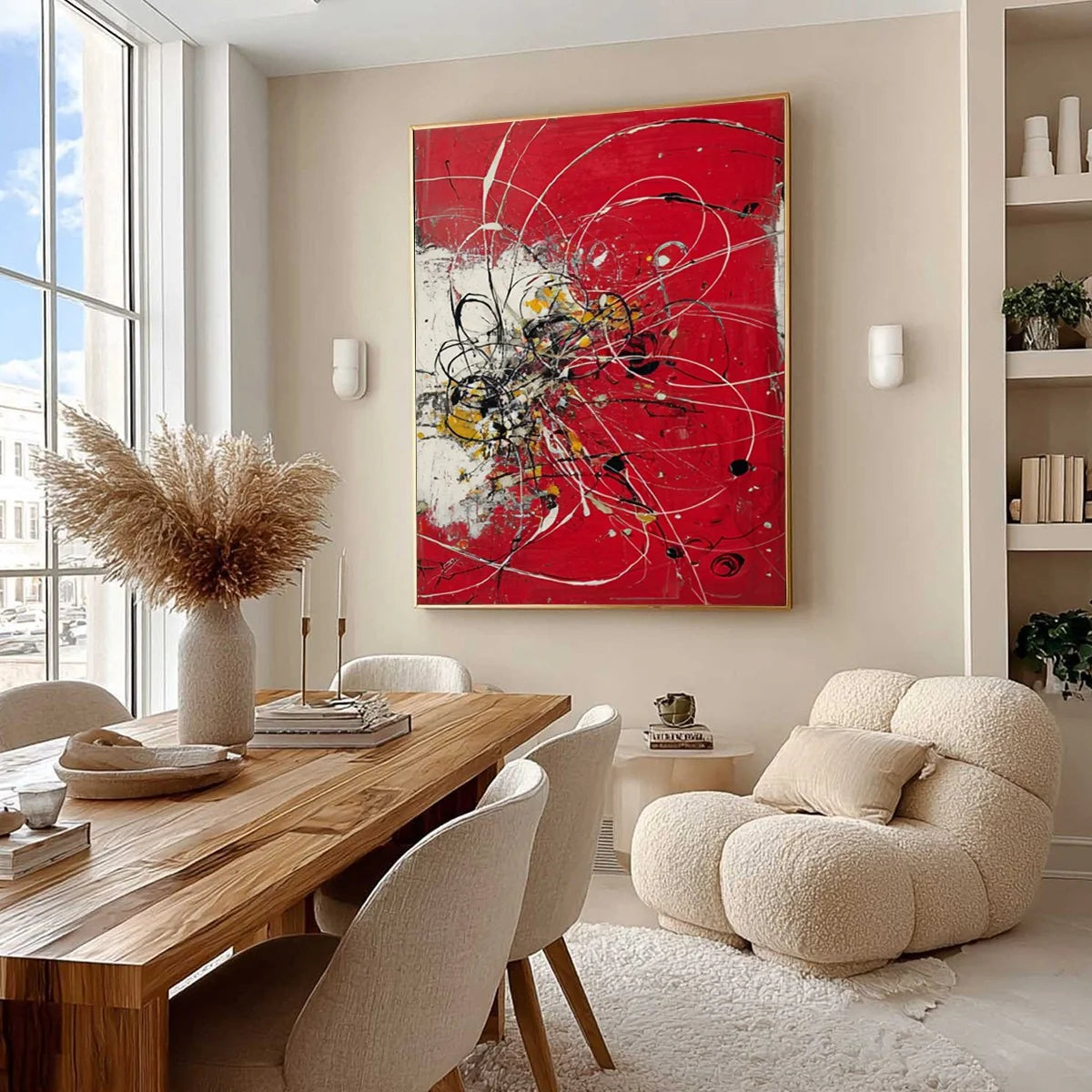 IGNITION: Bold Red and Black Abstract Expressionist Wall Art | Abstract mood, soft natural light studio shot