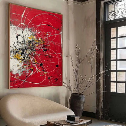 IGNITION: Bold Red and Black Abstract Expressionist Wall Art | multi-color palette, original oil on stretched canvas art