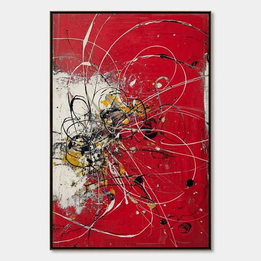 IGNITION: Bold Red and Black Abstract Expressionist Wall Art | hanging in living room, Abstract wall art