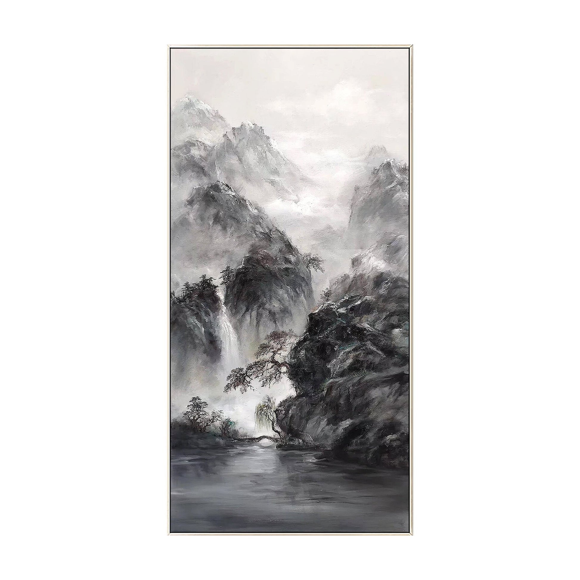 Impressionistisch schilderij berglandschap: extra grote verticale canvas muurkun #17