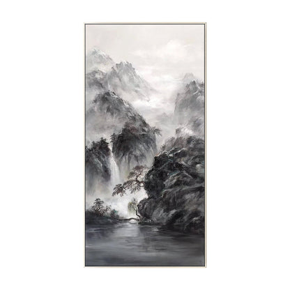 Impressionistisch schilderij berglandschap: extra grote verticale canvas muurkun #17