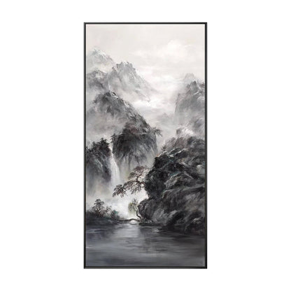 Impressionistisch schilderij berglandschap: extra grote verticale canvas muurkun #9