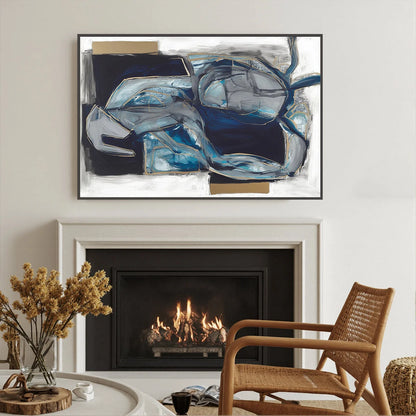 INDIGO DREAMSCAPE: Abstract Blue and Gold Oil Painting | Abstract closeup, raised brushwork detail