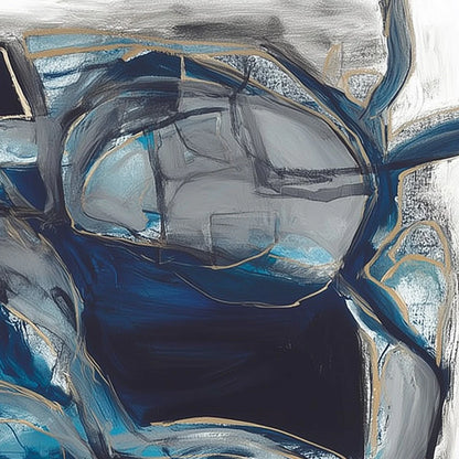 INDIGO DREAMSCAPE: Abstract Blue and Gold Oil Painting | rolled canvas, ready for custom framing