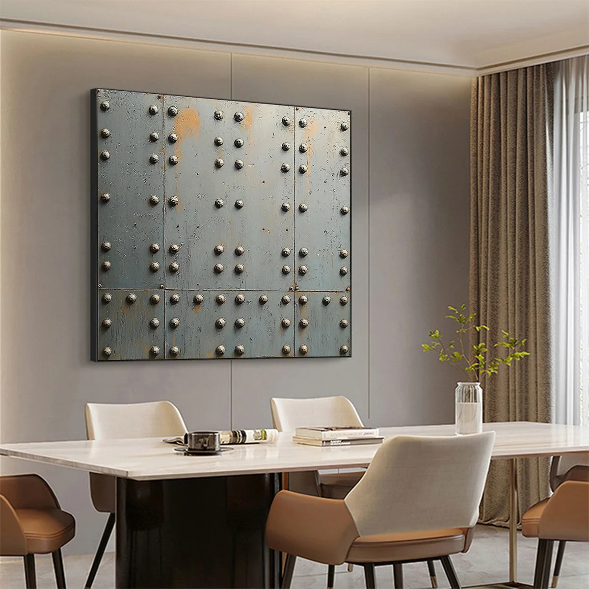 INDUSTRIAL STRENGTH: Textured Metal Panel Oil Painting | rectangular format, hand-painted canvas edge