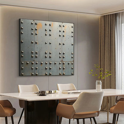 INDUSTRIAL STRENGTH: Textured Metal Panel Oil Painting | rectangular format, hand-painted canvas edge